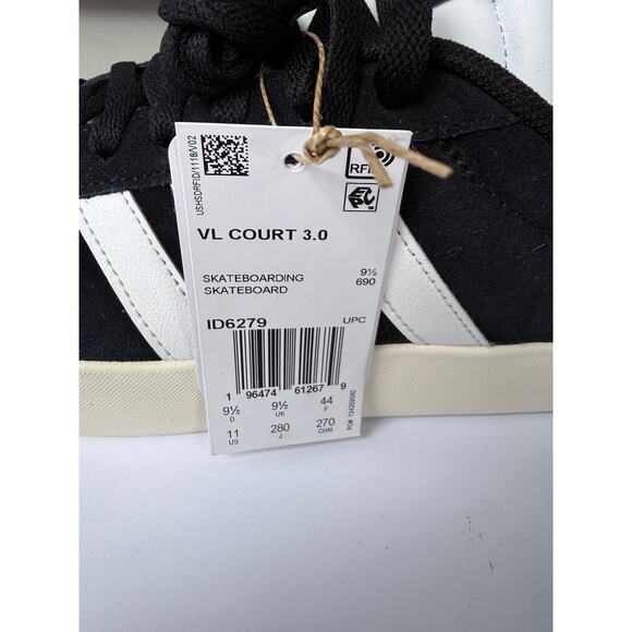 Adidas VL Court 3.0 Skate Black White Cream Mens 11 NWT main image 5